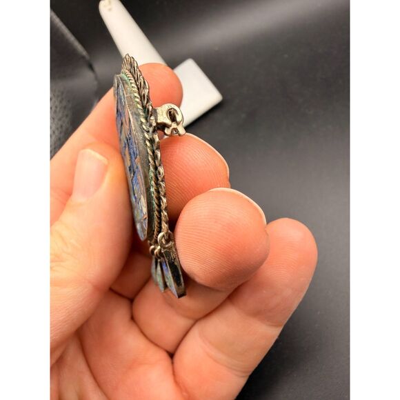 Vintage Sterling Silver Dangle Pendant - Raw Lapis and Turquoise - Picture 3 of 7